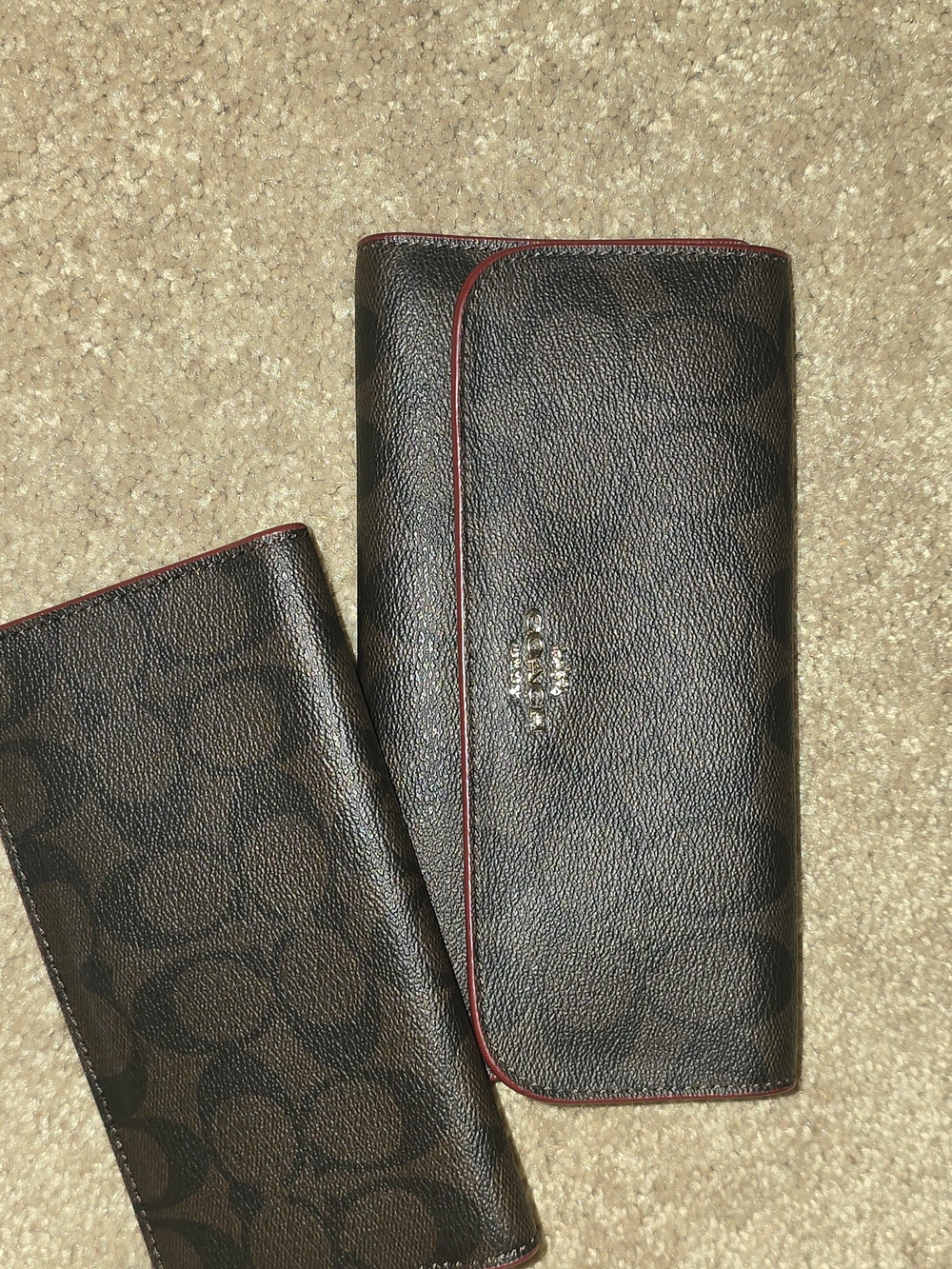 Coach Brown Signature Continental Wallet with Red Trim